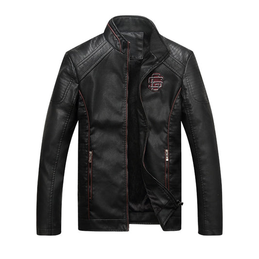 Leather Jacket Motorcycle Men Casual Coat Thick Slim Fit Male Stand Collar Jacket Coat