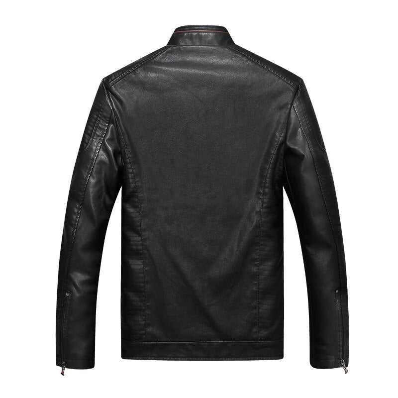 Leather Jacket Motorcycle Men Casual Coat Thick Slim Fit Male Stand Collar Jacket Coat